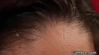 Spicy Centerfold Gets Sperm Load On Her Face Swallowing All The Charge!