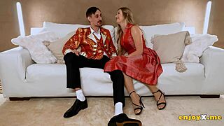 Hey, check out this bald blonde giving a blowjob in tight leggings while worshiping asshole