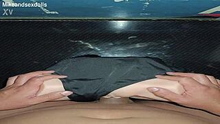 subtle tease with candy in swimsuit getting fucked on desk doggystyle quickie with creampie in huge ass