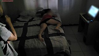 curvy brazilian milf stepmom shares bed with stepson during room renovation, leading to dirty talk rough sex big ass tits monster cock in bedroom.