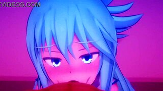 Konosuba character Aqua engages in raw gloryhole action