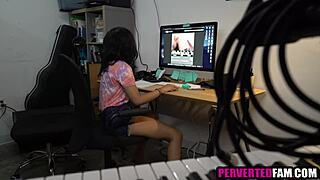 Ebony Step Sister Caught Masturbating Gets POV Blowjob and Fucking