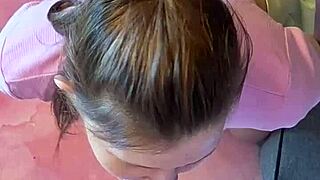 hey our homemade gloryhole blowjob through walls ended with cumshot on ponytail brunette