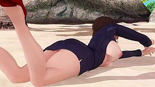 i see doa-sa-f10 5 with beach posing in skirt and panties close up