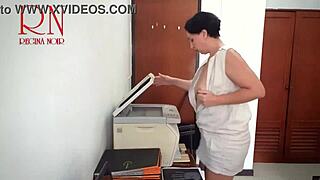 stupid secretary gets caught on office security cam scanning boobs and pussy on mfp