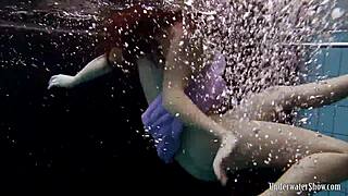 aneta shows off big tits in purple dress during pool time fun