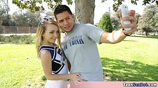 Skinny Blonde Cheerleader Stepsis Fucks Stepbro Outdoors