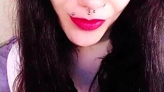 backstage reveals hot brunette with cute dirty european fetish lipstick long hair piercing tongue in homemade behind the scenes