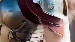 oh man, that female warrior's bikini costume just got totally destroyed in the fight!