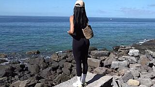 Beach Adventure Perfect Tits Big Ass Exposed In Public Gets Fucked After Topless In Leggings Thong Lingerie Outdoor!