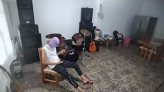 My best friend turned pervert as he waited for me to leave, then masturbated wildly in the music room with his big cock flashing solo.