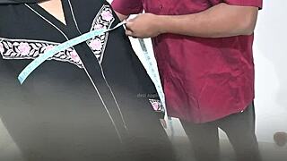 tailor measuring hijab lady's big tits and ass for blouse with arab indian style