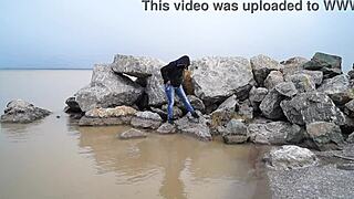 Milf unleashes powerful pissing streams in sea compilation showcasing her wild hairy pussy craving outdoor fetish action