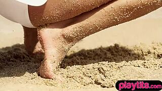 Will this petite Ukrainian milf strip nude at the beach and show her hairy body?