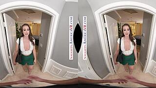 Mandy Waters starts by deepthroating her boyfriend's son in a cheating striptease. Then she rides him cowgirl style with heels on.