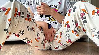 horny petite 18+ girl in pajama masturbates small tits to squirt orgasm