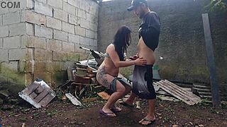 Brazilian teen 18+ with tight pussy and small tits gets fucked rough outdoors at party in farm backyard 