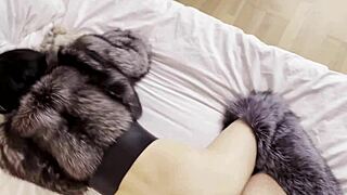 Fur coat fetish furry foxy fuck in fursuit with foxtail anal plug roleplay