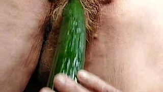 German Granny Fucks Hairy Pussy With Cucumber Slut