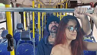 Sexy girl in miniskirt gets narrow ass groped by stranger on public bus ride.