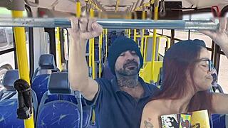 Sexy girl in miniskirt gets narrow ass groped by stranger on public bus ride.