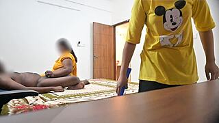 Indian couples fucking missionary style in front of muslim maid jamila!