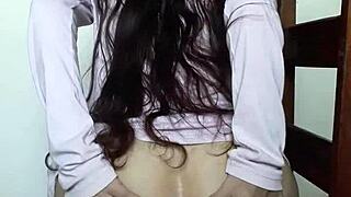 Shaved pussy petite 18+ amateur turns into wet solo masturbation session. She spreads as prostitute for anal fetish display.