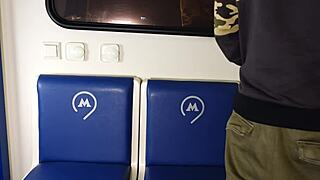 Brunette publicly sucks big cock and gets fucked doggystyle in train car with close up outdoor action