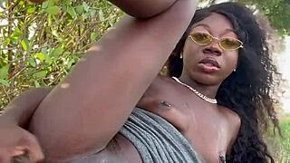 Lola Black XXX Plays With Pussy And Toys Outside Using Feet And Toes In Dorm College Setting As Skinny Ebony Babe