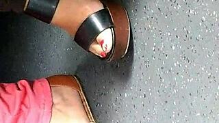 mature feet in candid wedges and sandals, hidden just like that.