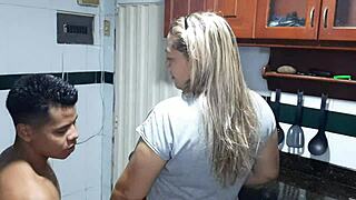 Stepmother sucks cock with big tits and ass in dorm room taboo blowjob