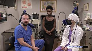 dr tampa explores petite rina arem shaved pussy in gyno exam with gloves