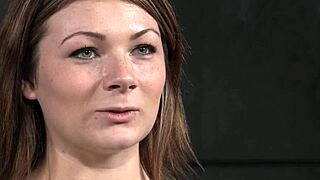 Curvy big tits sub gets bound and tied up in rough interracial BDSM maledom at the office with heels.