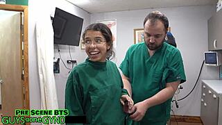 Spreading Legs in Latex as Black Nurse Fingers Asshole Backstage at Hospital with Humiliation for Patient