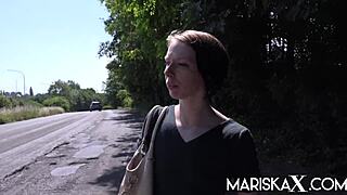 mariskax caroline gets blindfolded for double dicked threesome with shaved tight pussy and ass to mouth anal in petite heels