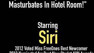 busty blonde siri pornstar strips bikini and masturbates with vibrator on big natural tits in hotel room