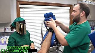 Spreading Legs in Latex as Black Nurse Fingers Asshole Backstage at Hospital with Humiliation for Patient