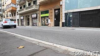 Shemale bombshell with big ass gives rough blowjob and anal in first time contest game