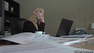 Teen caught masturbating at work, then grandpa steps in for a wild fuck with blowjob and riding.