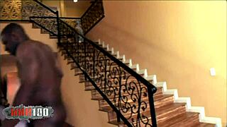 Hey this blonde bitch with big tits and ass takes deep fucking from giant black cock