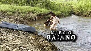 Exotic Eliane Furacao and Lorrany Exotica in outdoor gangbang by the river