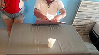 naked waitress serves restaurant guest who eats from her navel in this curvy milf scene c1