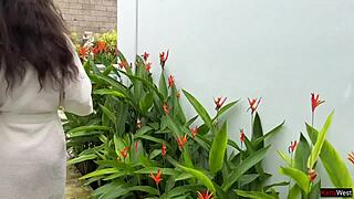 Skinny Brunette Babe Pays Repairman with Outdoor Pussy Quickie