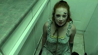 Enthusiastic redhead degradation slut submits to domination by licking messy cum from boot