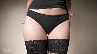 sensual thigh gap tease in lingerie and fishnets