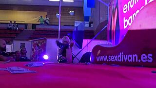 Hey, check out this sensual Spanish blonde teasing with a hot strip tease and pole dance on holiday!