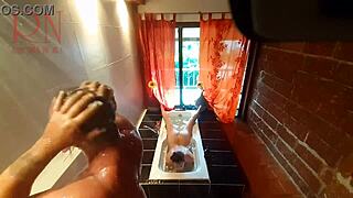 Peep Voyeur Housewife Washes In Shower With Soap Shaves Pussy In Bath Nudist Curvy Ballerina