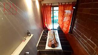 Peep Voyeur Housewife Washes In Shower With Soap Shaves Pussy In Bath Nudist Curvy Ballerina