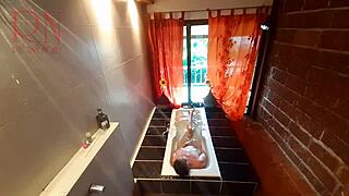 Peep Voyeur Housewife Washes In Shower With Soap Shaves Pussy In Bath Nudist Curvy Ballerina