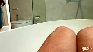 Amateur redhead wife’s stepsister gets fucked doggystyle in bathroom. She bends over for rough pounding while wife shops.